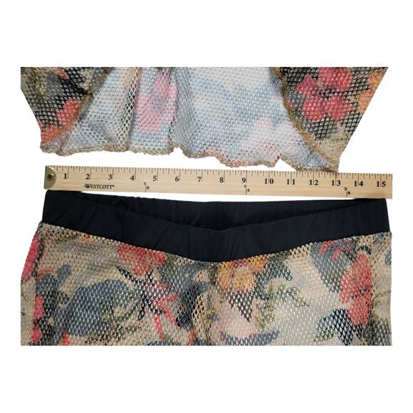 Rouge Mesh Floral Bell Bottom Pants Set Tie Front Crop Top Boho‎ Women's Size 1X - Picture 8 of 13